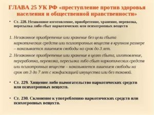 Глава 25 (УК РФ). Преступления против здоровья населения и общественной нравственности (статьи 228-245)