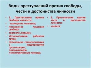 Классификация и виды преступлений против свободы чести достоинства личности