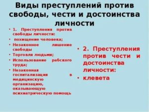 Классификация и виды преступлений против свободы чести достоинства личности